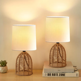 EJIAXIN rattan lamp set of 2 close-up showing woven texture and linen shade for cozy lighting