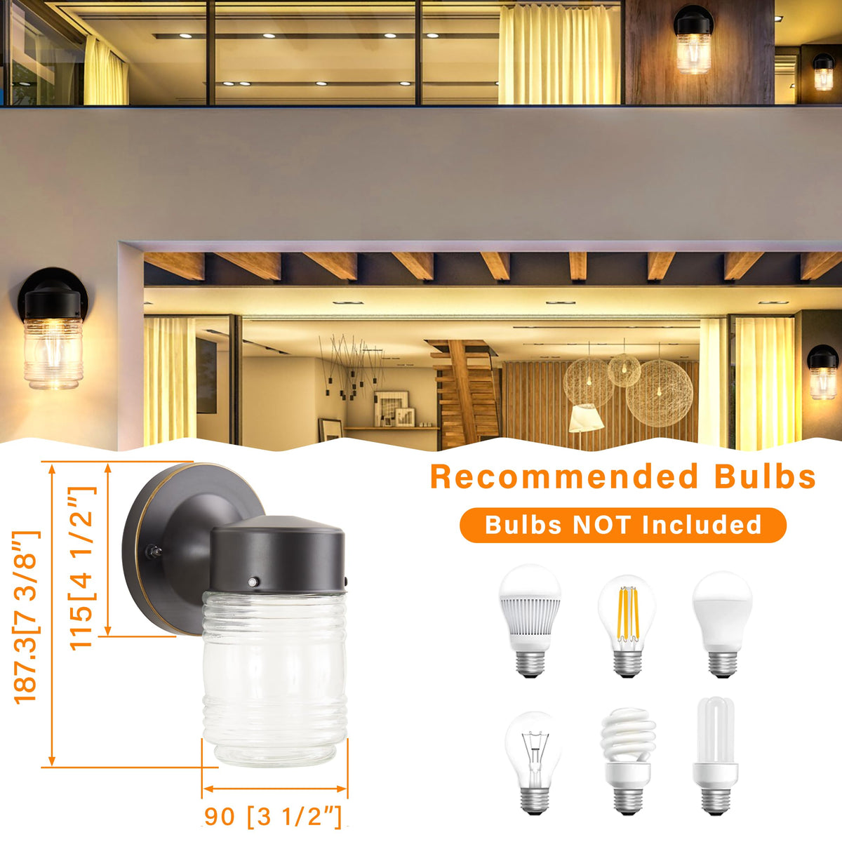 EJIAXIN rustproof exterior light for porch or garden with robust metal frame