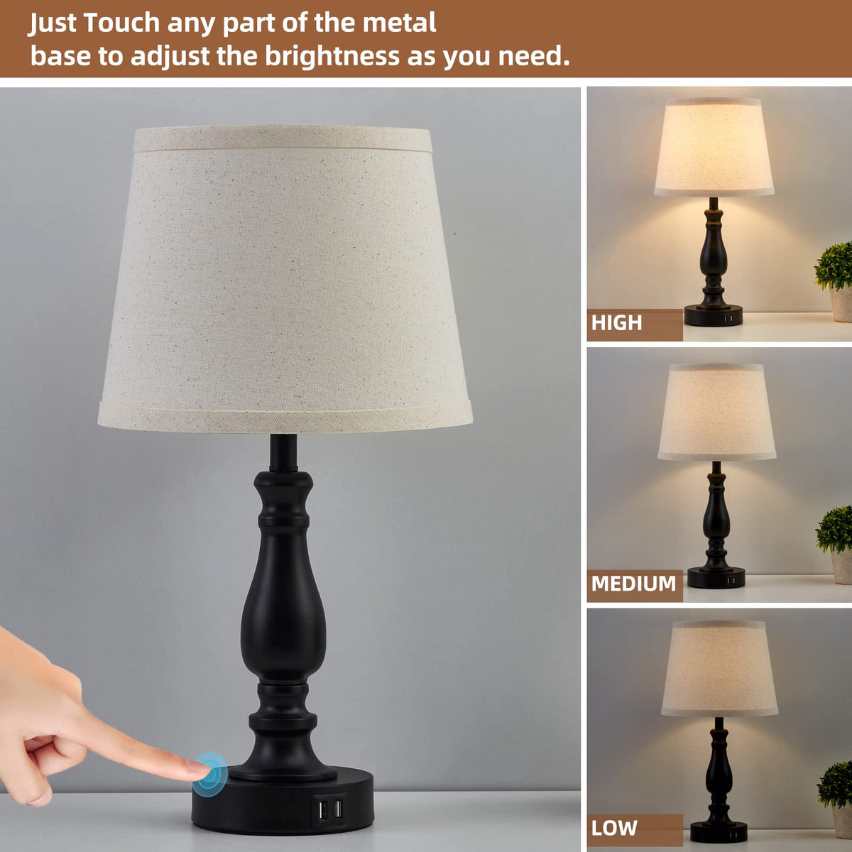 EJIAXIN bedside lamp with USB C port for convenient device charging