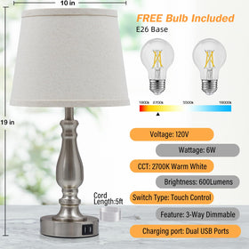 ejiaxin USB-C and USB-A charging ports on each lamp keep devices powered.