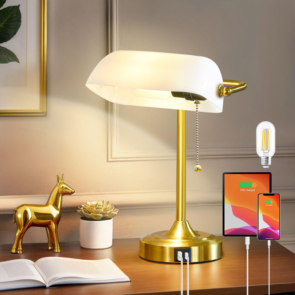 EJIAXIN vintage desk lamp base with USB-C port for convenient charging.
