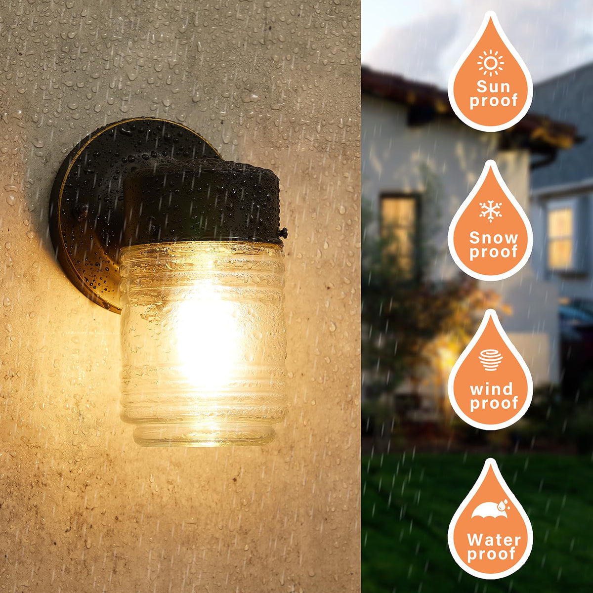 EJIAXIN wall sconce with tempered glass cover for bright outdoor illumination