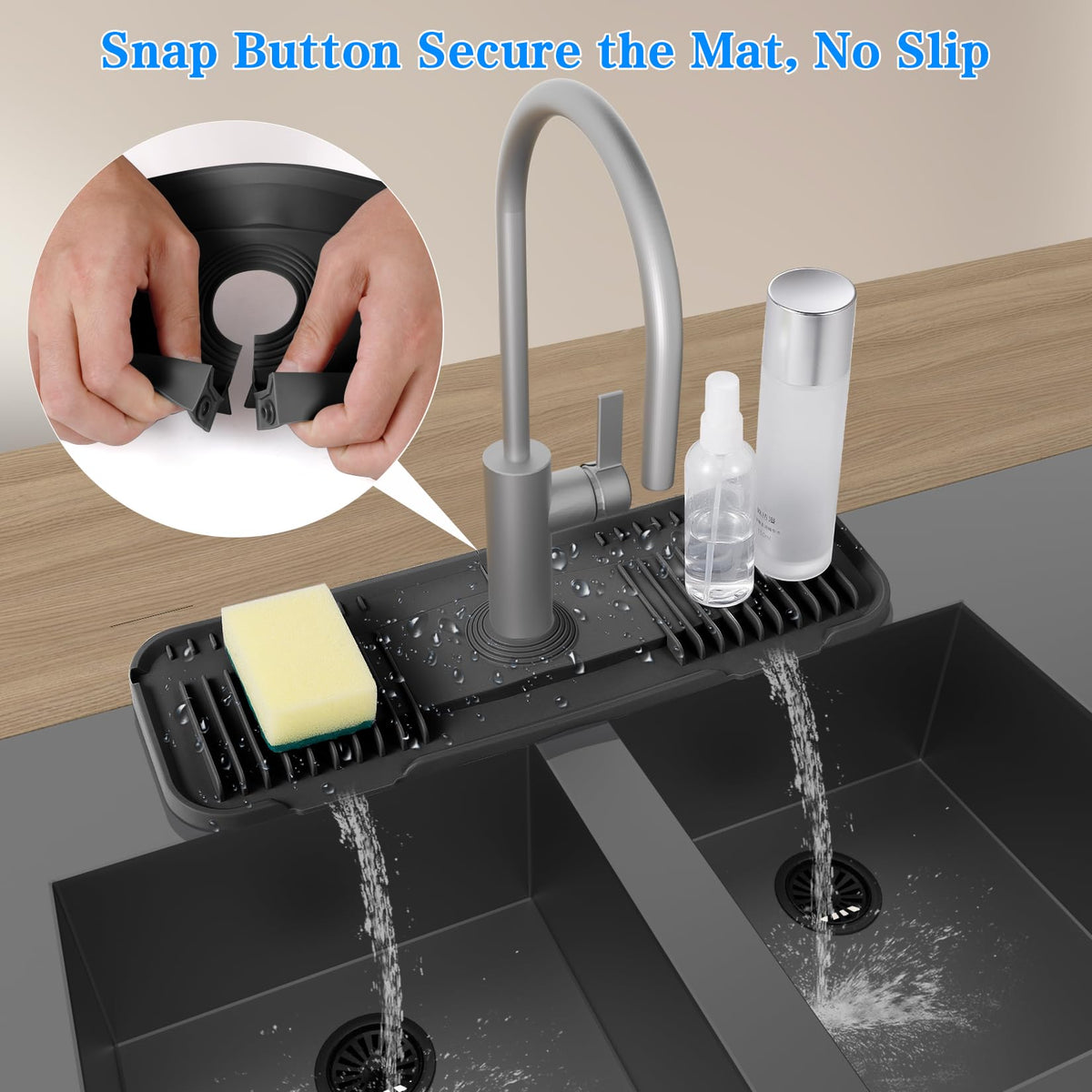 Faucet drip catcher in silicone prevents water puddles around the sink
