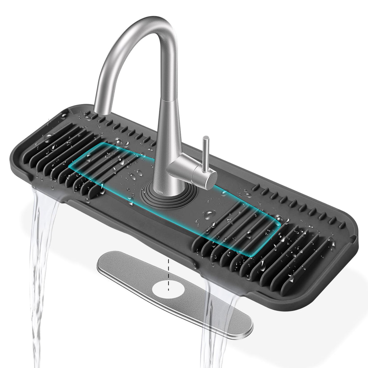EK-Memory-fish silicone faucet mat around deck plate for splash control