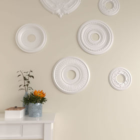 Berkshire medallion around ceiling fan adds architectural charm.