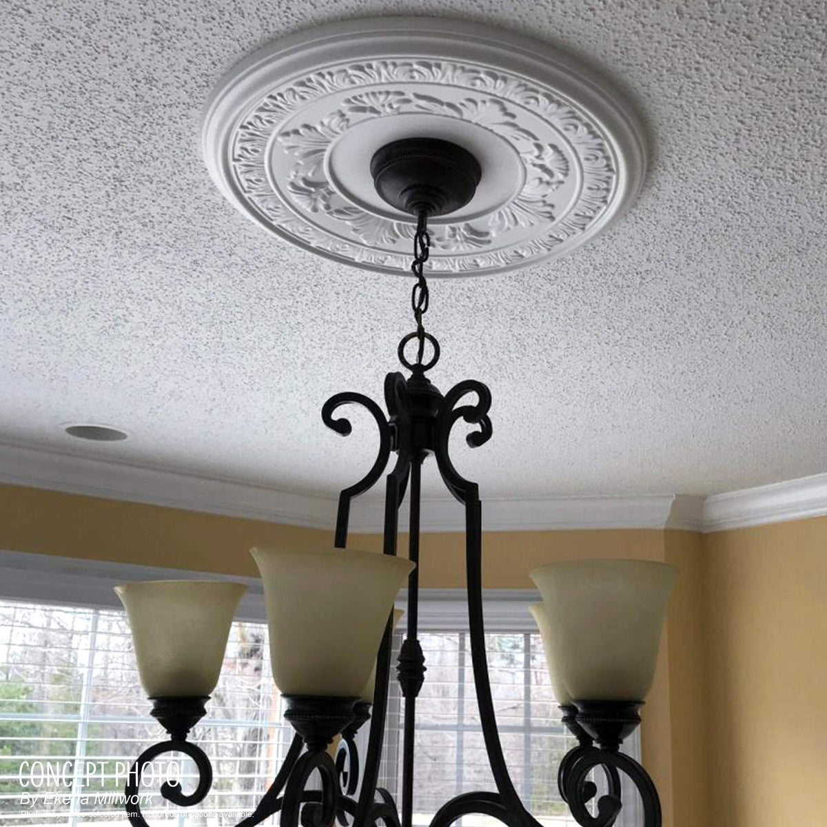 Ekena Millwork ceiling medallion supports DIY-friendly installation with common tools