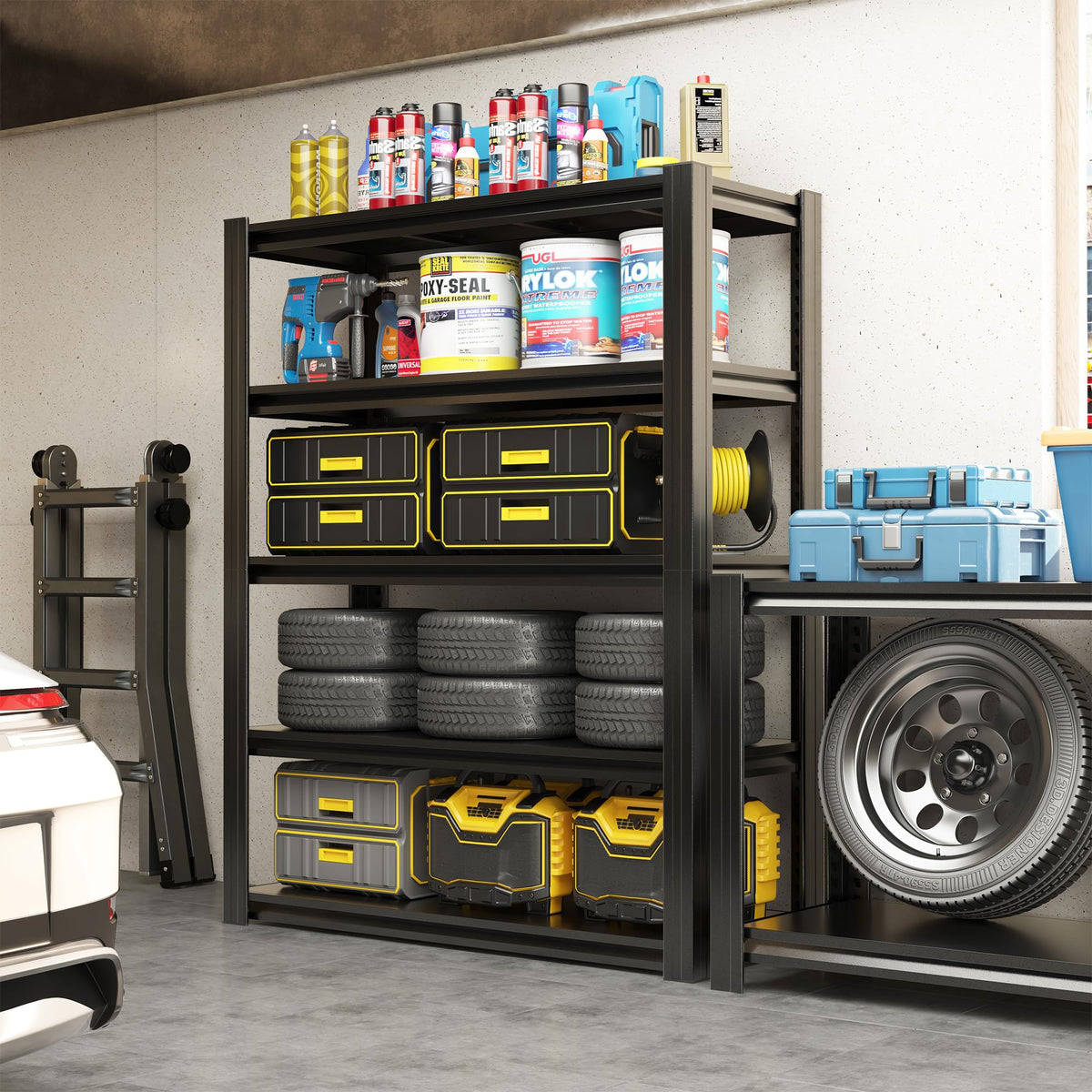 EKJ wide storage capacity helps organize tools, boxes, and equipment.