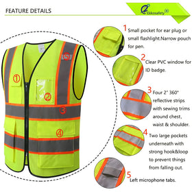 Ekkosafety Vest highlighting five pockets for organization and storage.