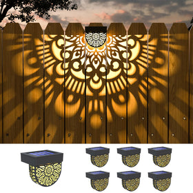EKQ 6-pack solar fence lights project mandala patterns for warm ambiance