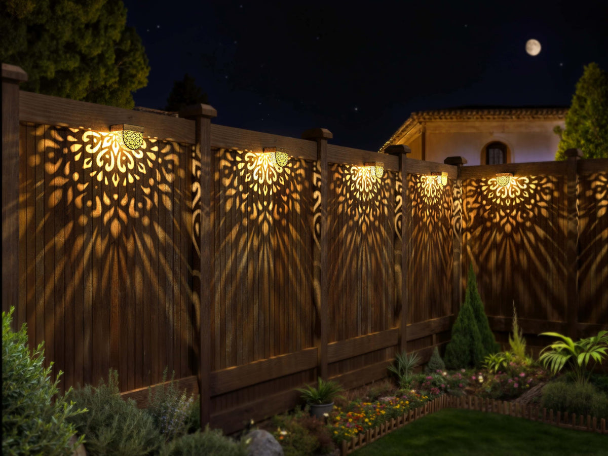 EKQ gold color solar lighting enhances exterior decor with warm ambience.