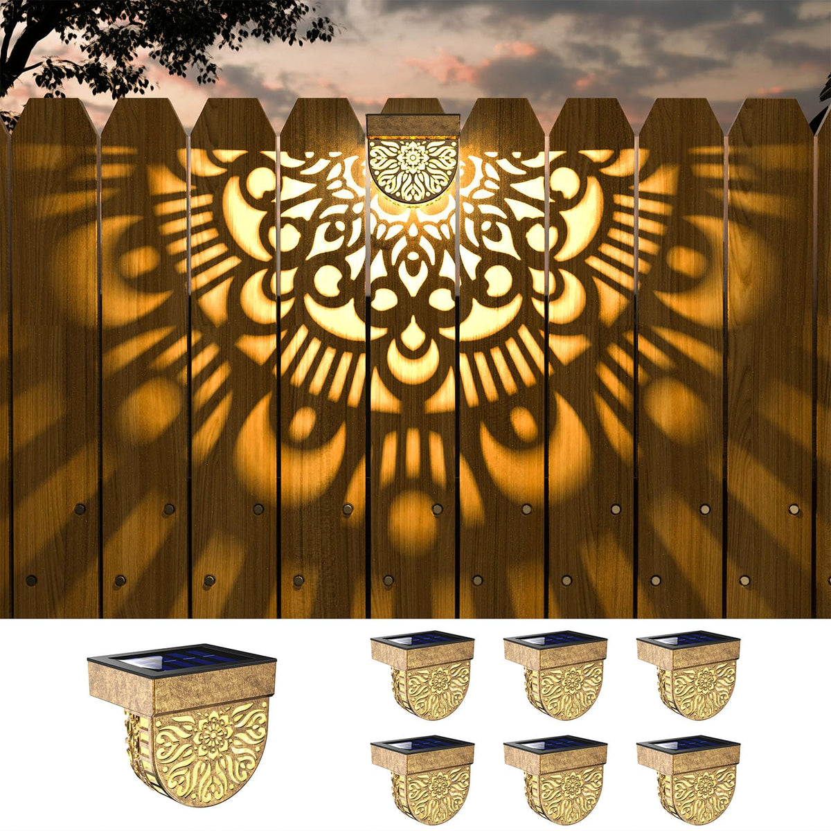 EKQ mandala pattern fence light adds ambient garden decoration.