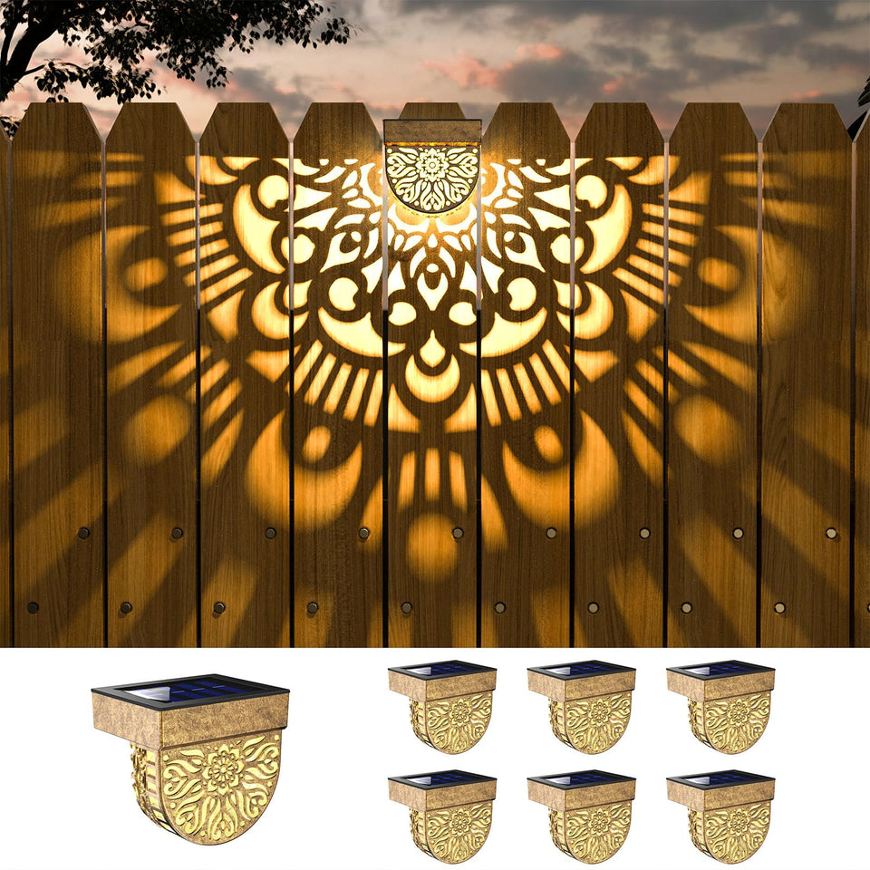 EKQ mandala pattern fence light adds ambient garden decoration.