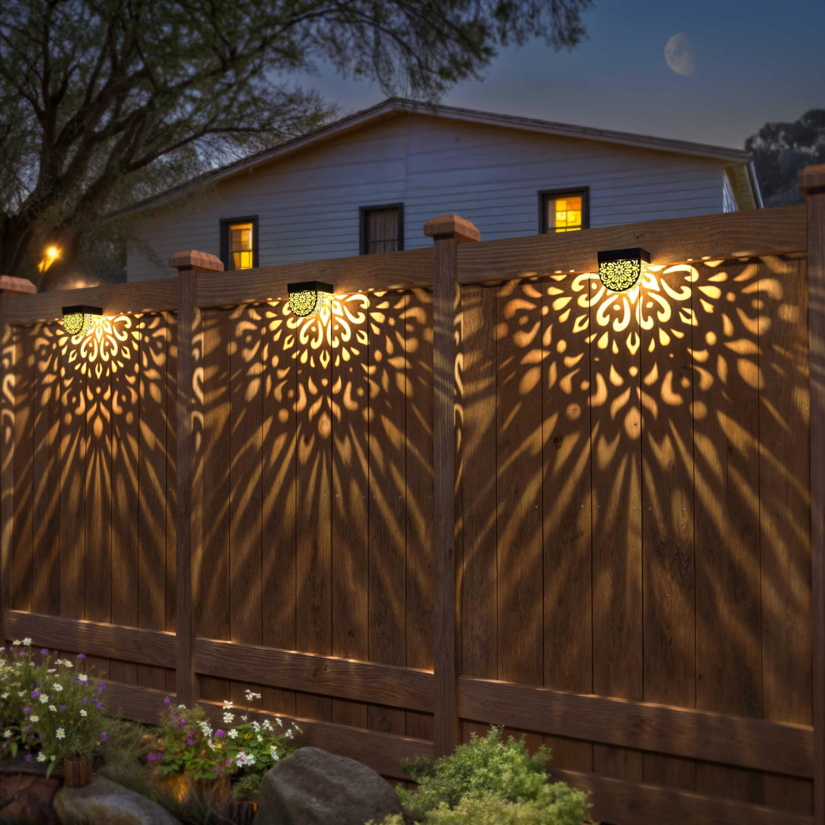 EKQ solar deck lights provide weatherproof decorative lighting for patios