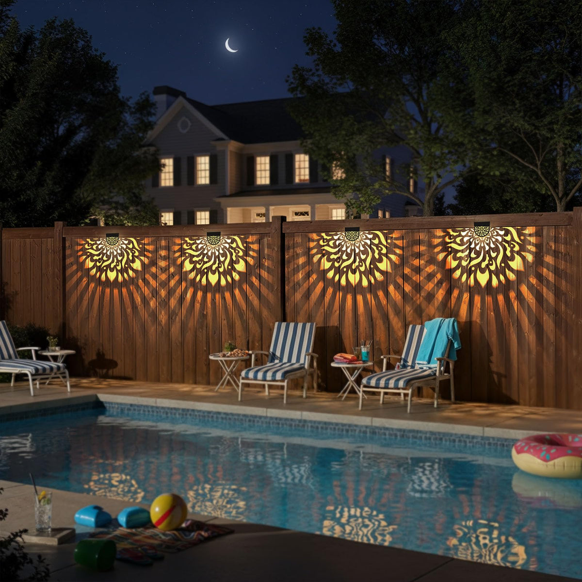 EKQ solar fence lights provide backyard warm glow for evenings