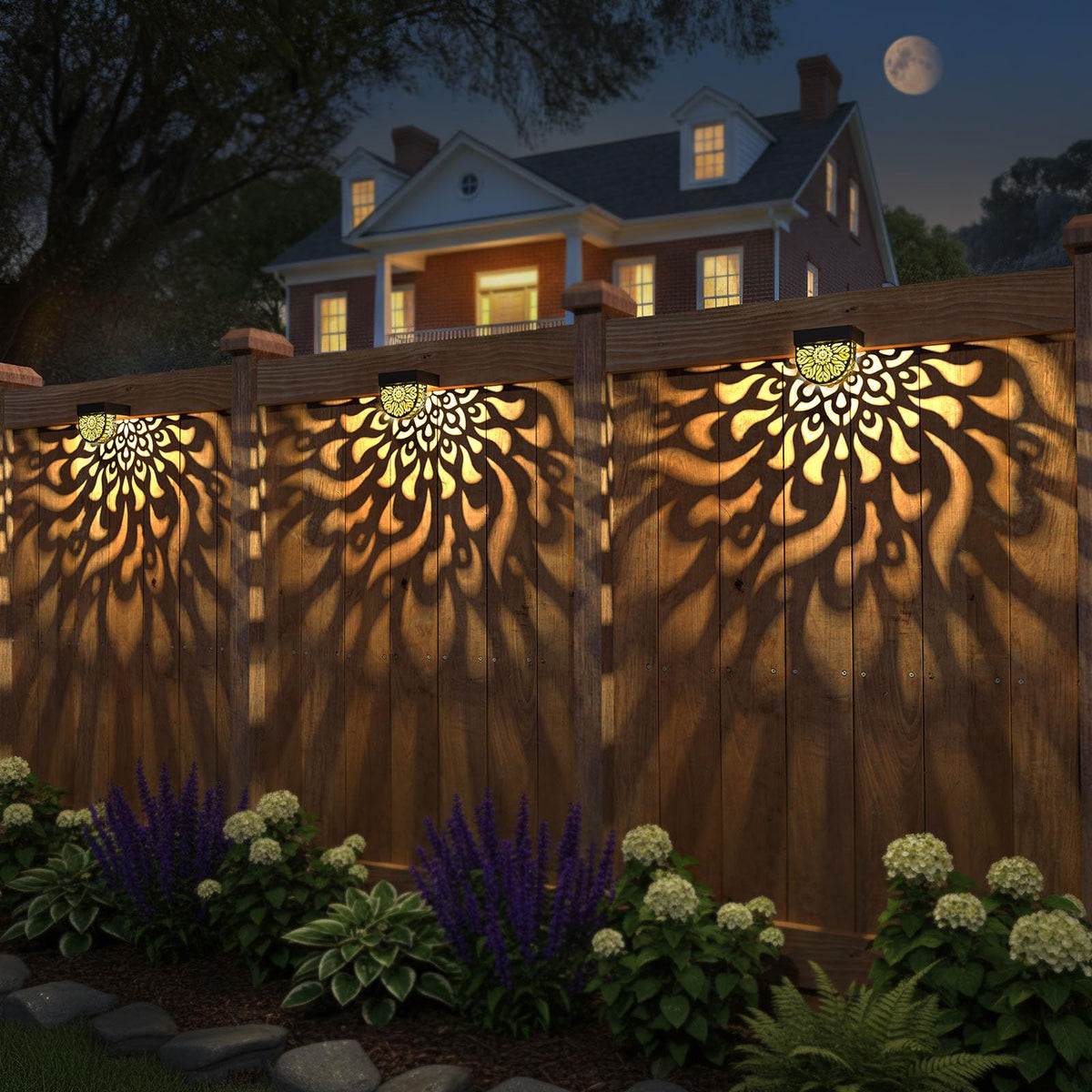 EKQ solar fence lights illuminate the deck path with cozy ambience