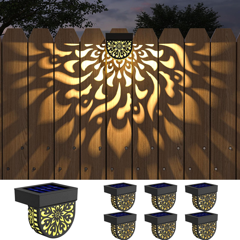 EKQ solar fence lights decorate the front yard with warm glow