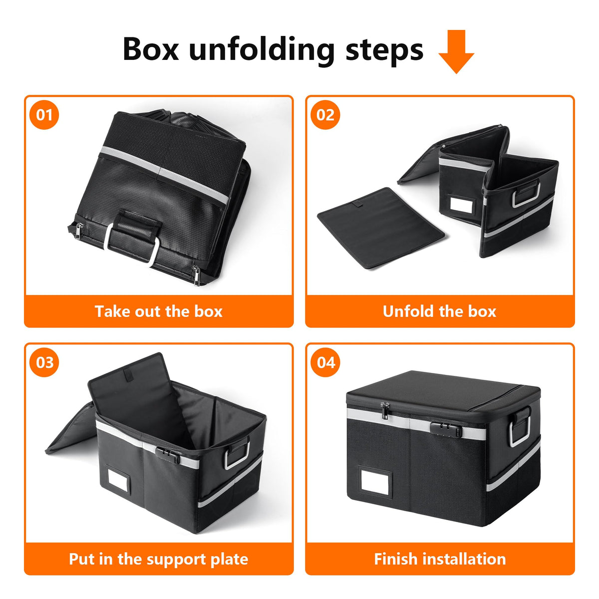 Ekunivers rapid evacuation reflective strip helps locate the box in smoke or darkness.