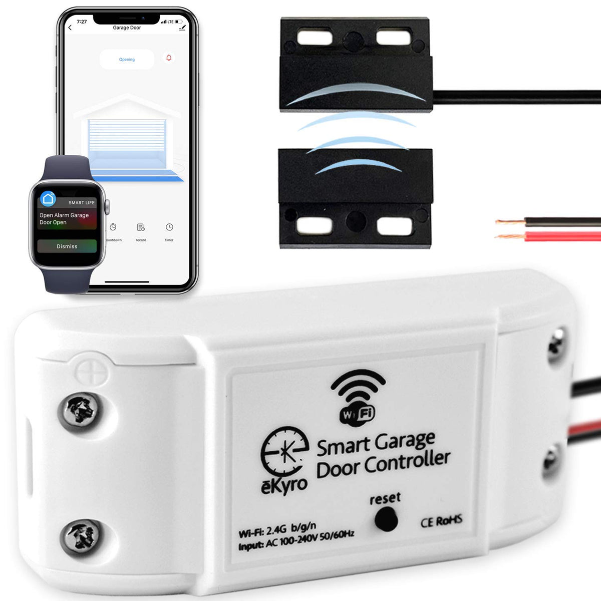 eKyro smart garage opener with WiFi setup for mobile control