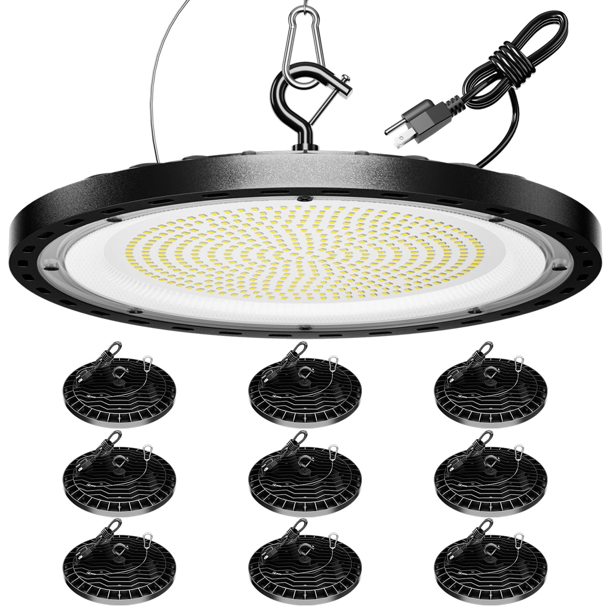 Elaruslux 10-pack 200W UFO High Bay Light illuminates large spaces efficiently.