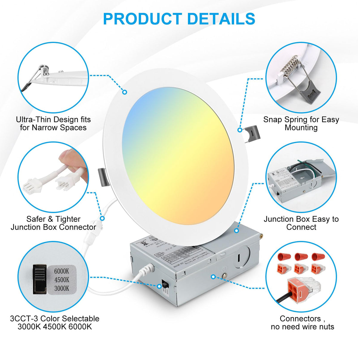 Elaruslux 7-inch ultra-thin LED downlight canless wafer design for flat ceilings