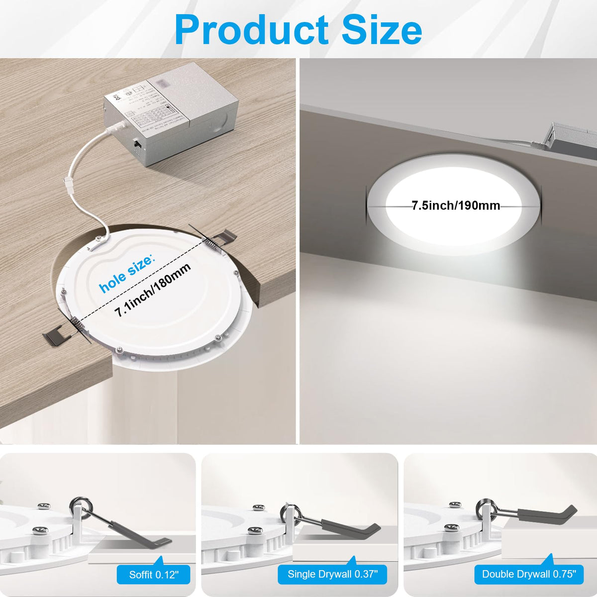 Elaruslux 7-inch ultra-thin LED downlight 0.3-inch profile integrated with junction box