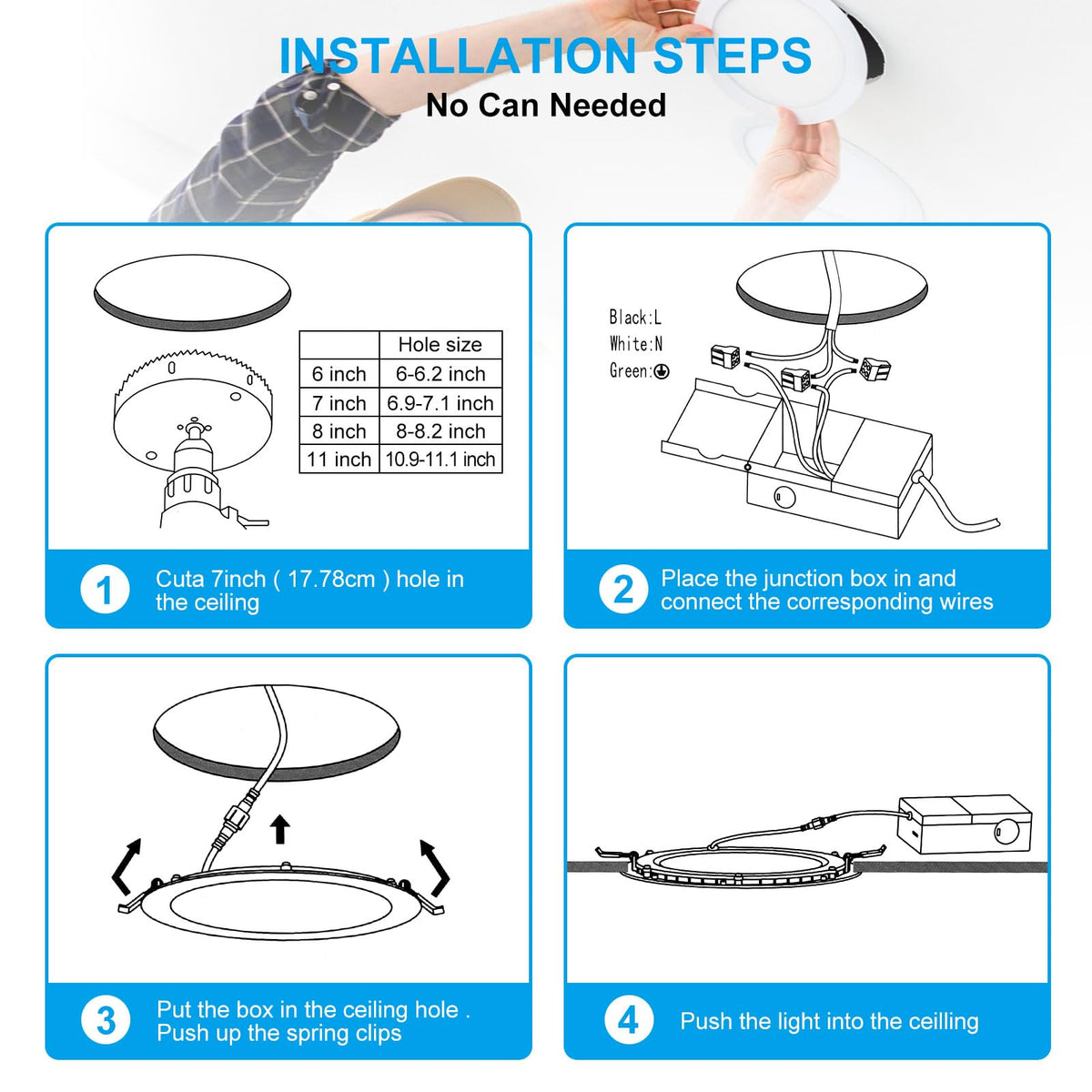 Elaruslux 7-inch ultra-thin LED downlight dimming feature with smooth 5%–100% control