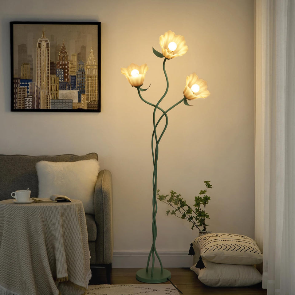 Elaruslux Vintage 3 Heads Floor Lamp front view enhances living room ambiance