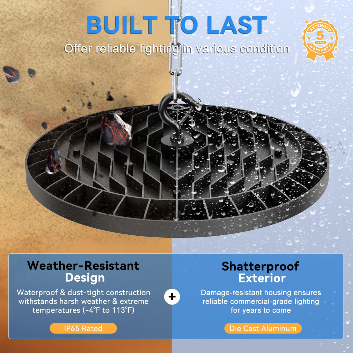 Elaruslux high bay is ideal for barns, garages, warehouses, gyms, and shops.