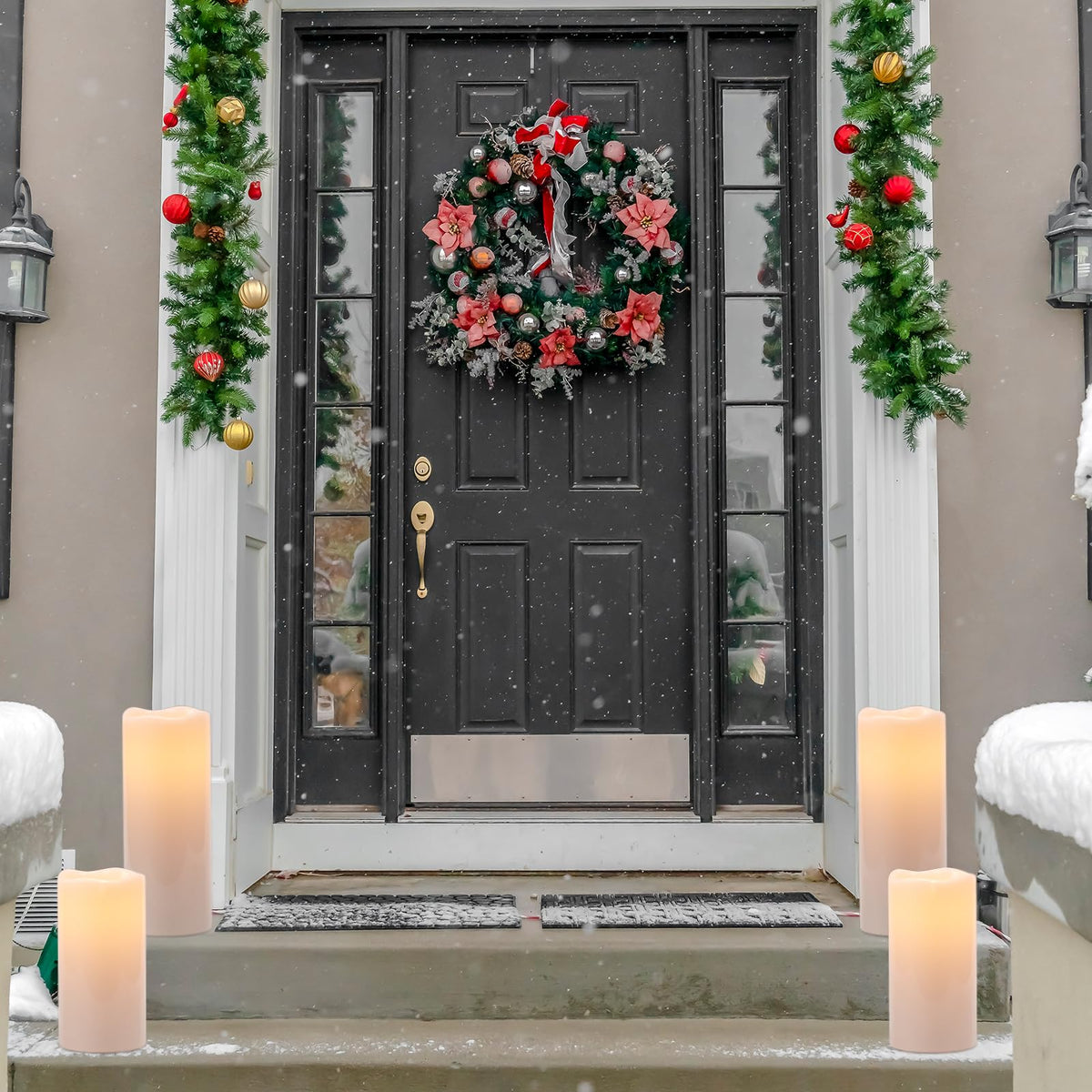 Eldnacele outdoor porch setup featuring flameless candles