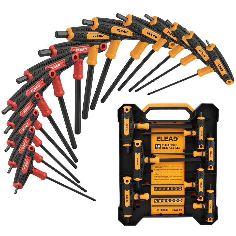 ELEAD 14-piece T-handle wrenches stored for quick home repairs.