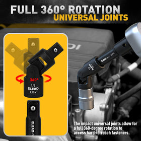 ELEAD 18-piece set includes 1/2 drive extensions for heavy-duty applications.