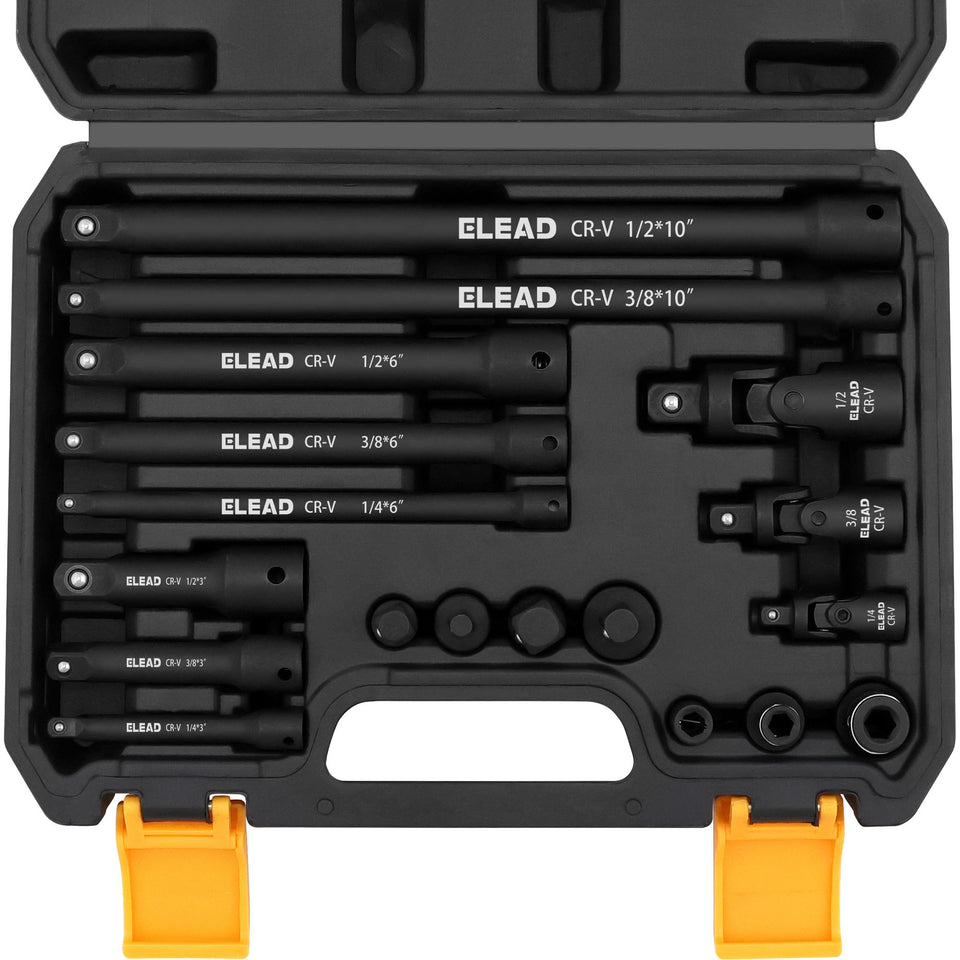 ELEAD 18-piece impact socket extension set with 1/4 drive for tight spaces and fast access.