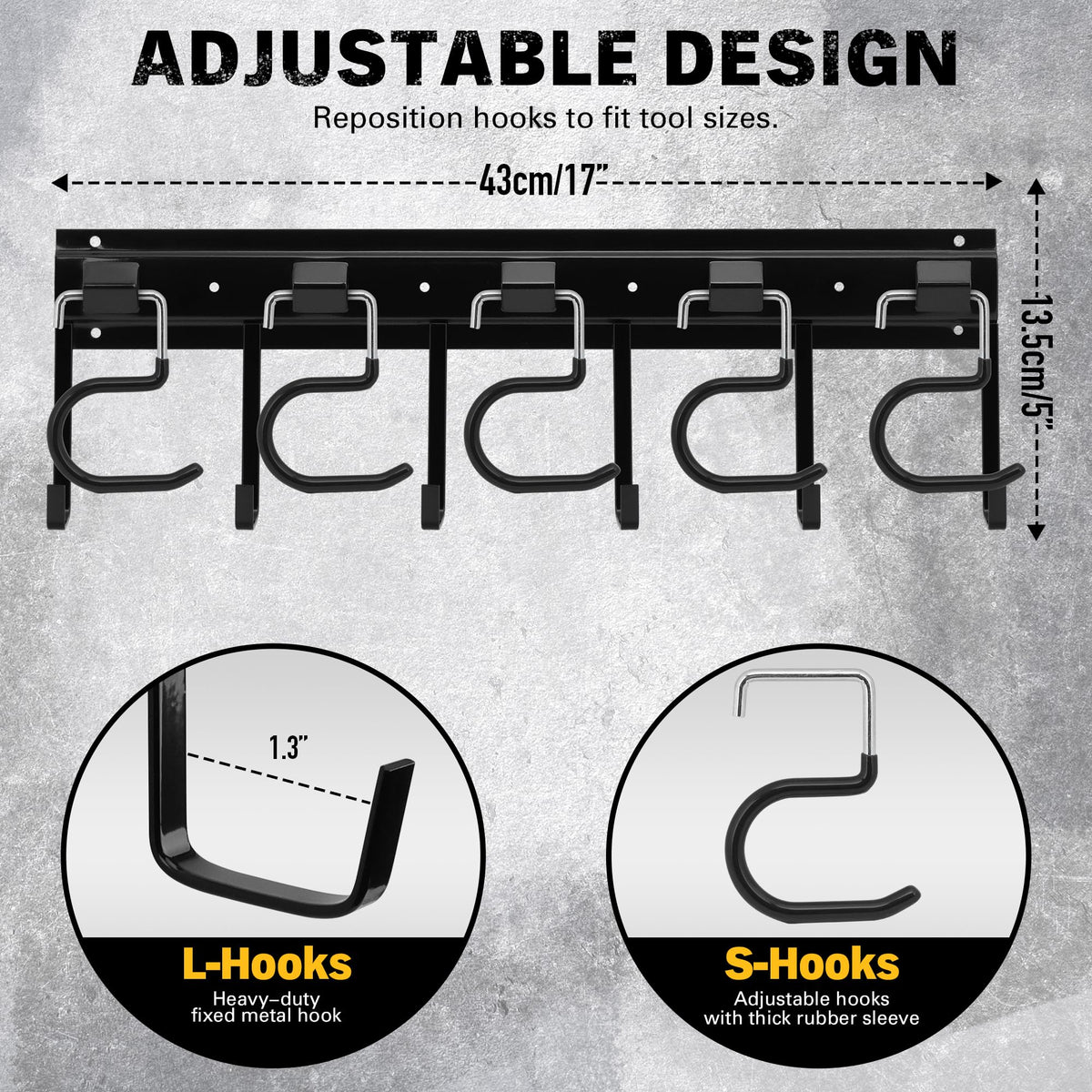 ELEAD 20 adjustable non-slip hooks keep shovels organized.