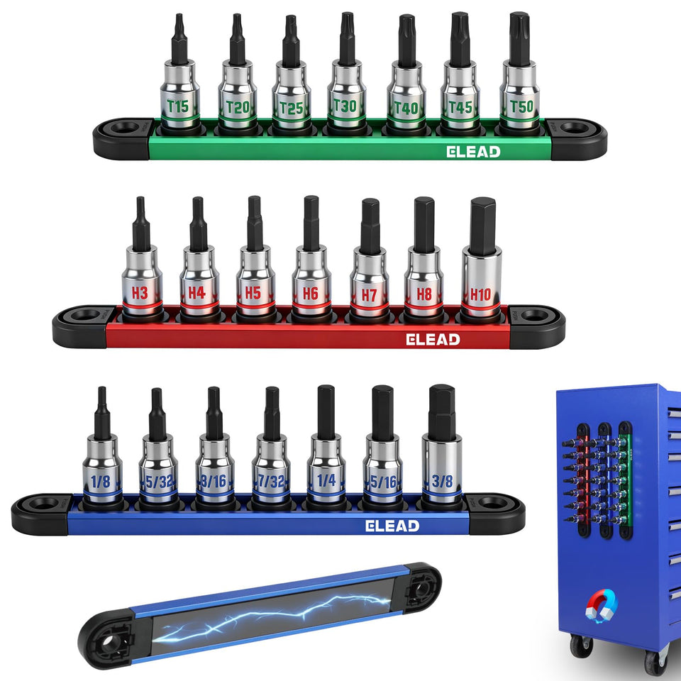 ELEAD 21-piece socket set with magnetic rails for quick organization in busy workshops