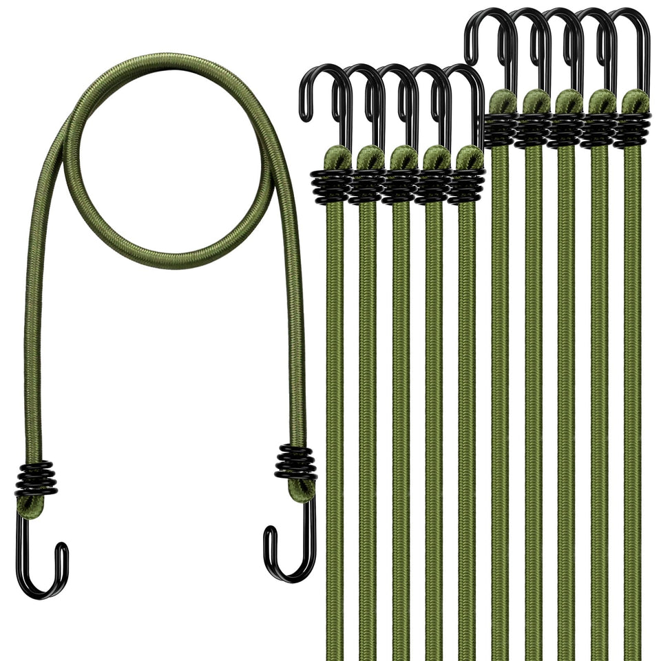 ELEAD 30-inch green bungee cords with hooks for secure cargo on outdoor trips.