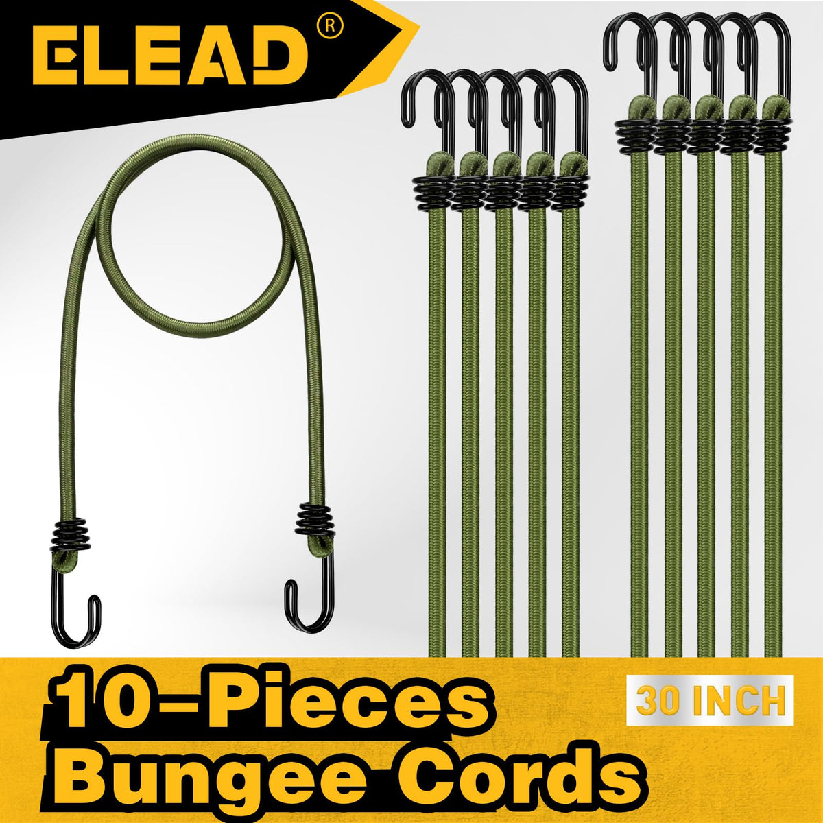 ELEAD 30-inch bungee cords enhance garage storage with bright visibility.