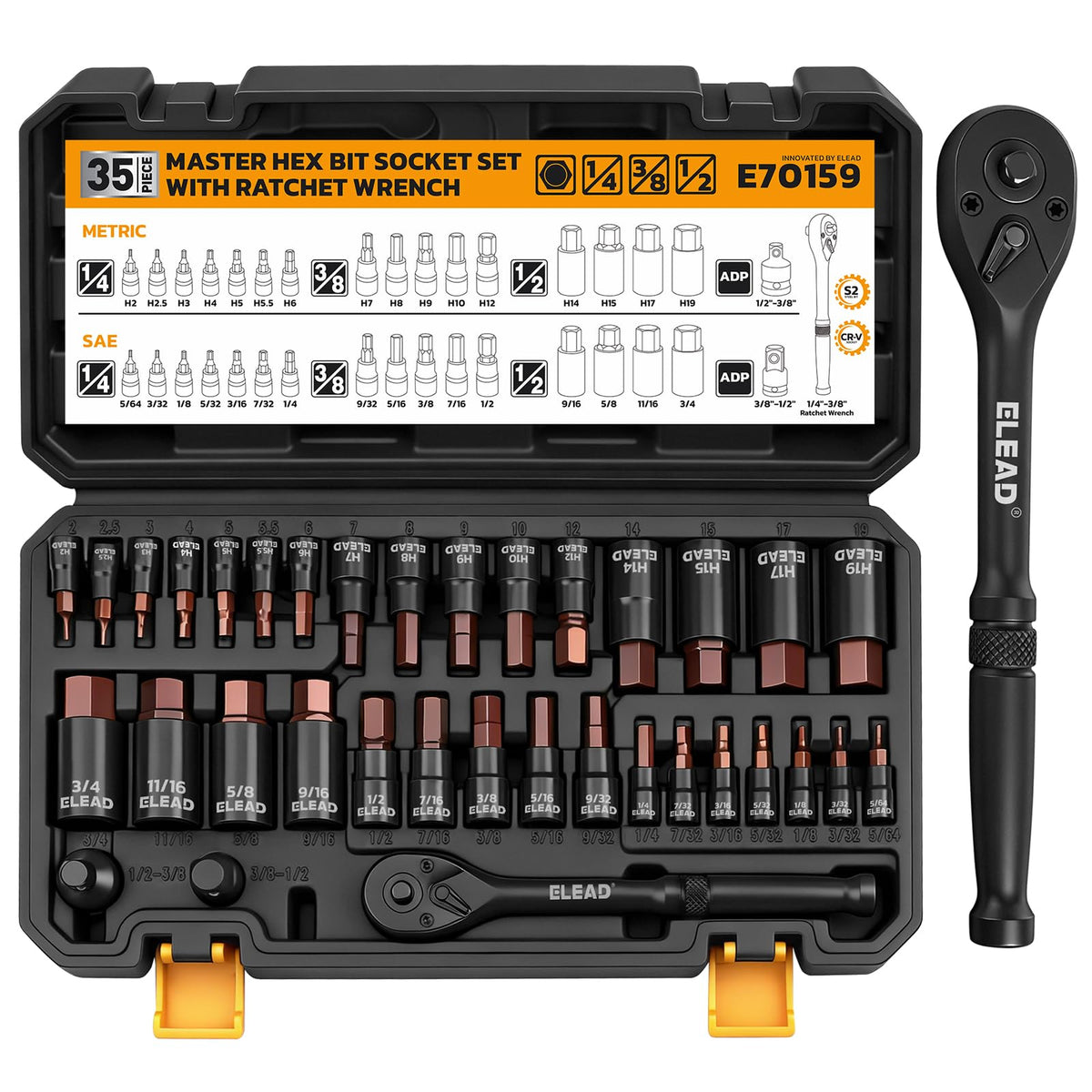 ELEAD 35-piece hex bit sockets set with 1-4 inch drive for versatile automotive work