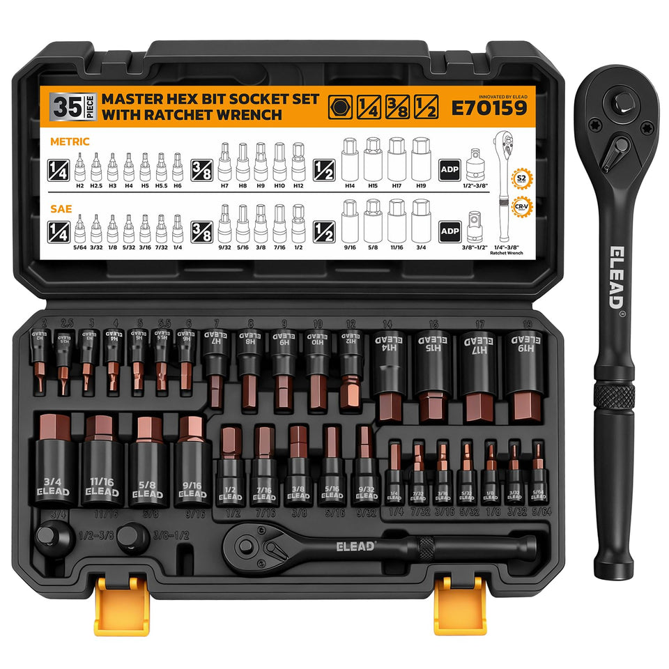 ELEAD 35-piece hex bit sockets set with 1-4 inch drive for versatile automotive work