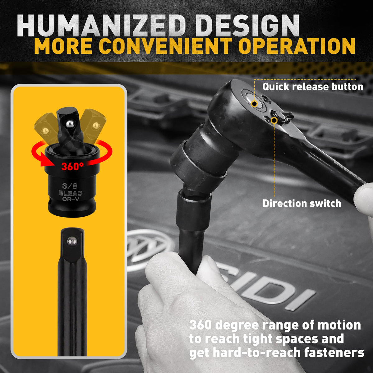 ELEAD reducer from 1/2 to 3/8 enables compatibility.