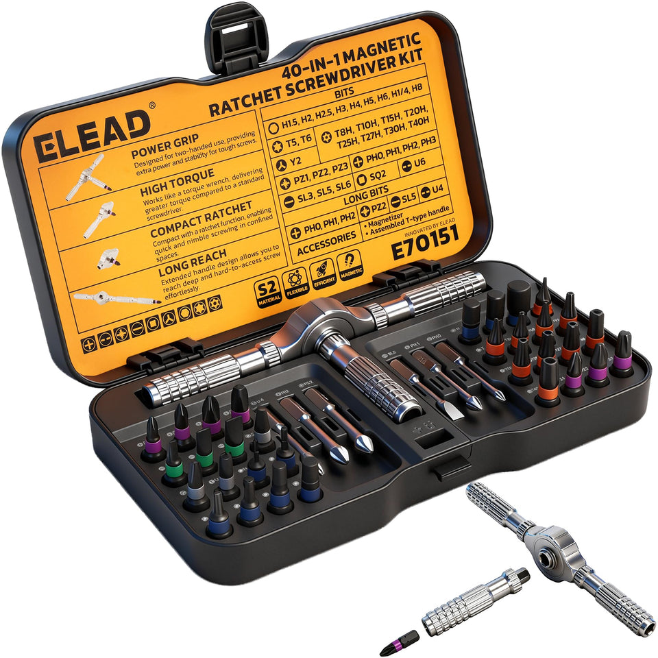 ELEAD 40in1 magnetic ratchet screwdriver set for versatile home repairs
