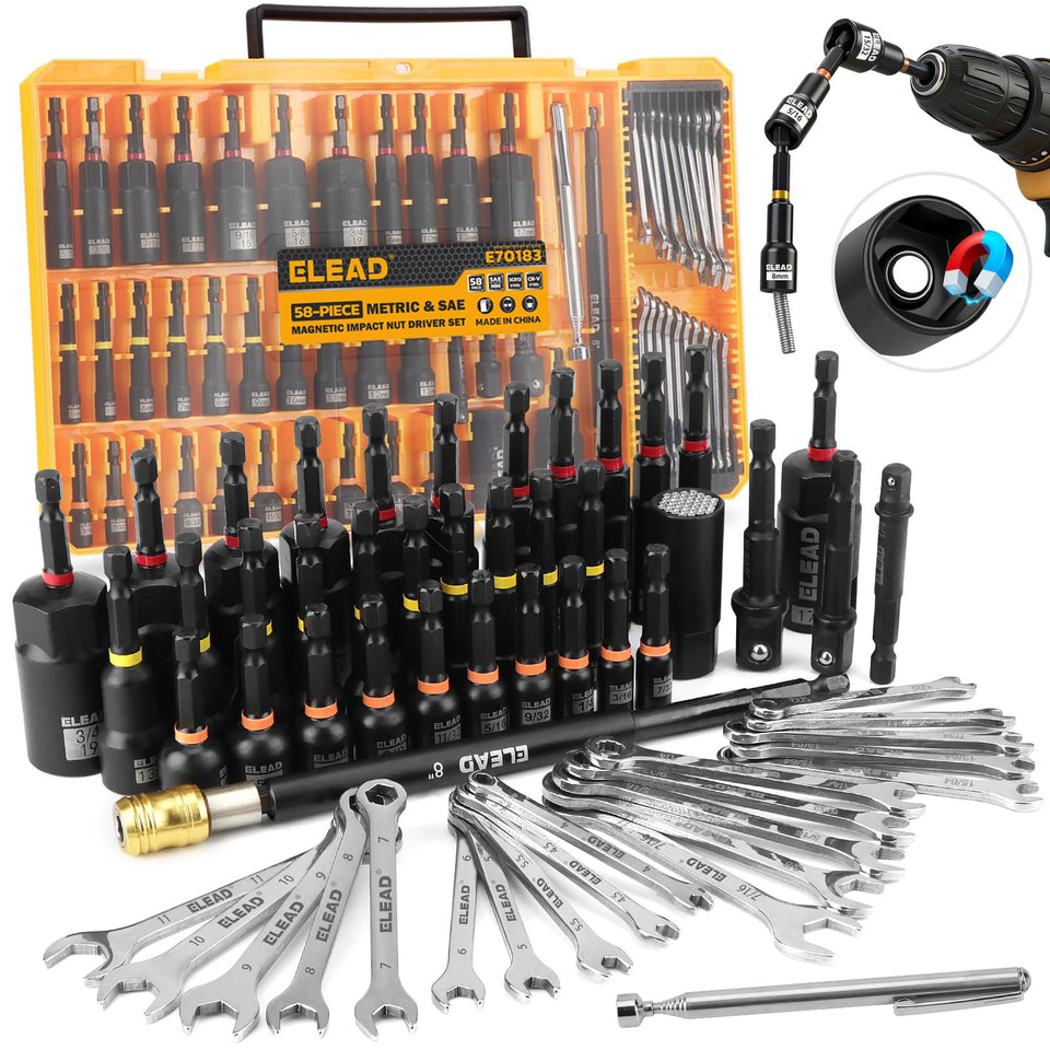 ELEAD 58-piece magnetic nut driver set overview for high-torque quality.