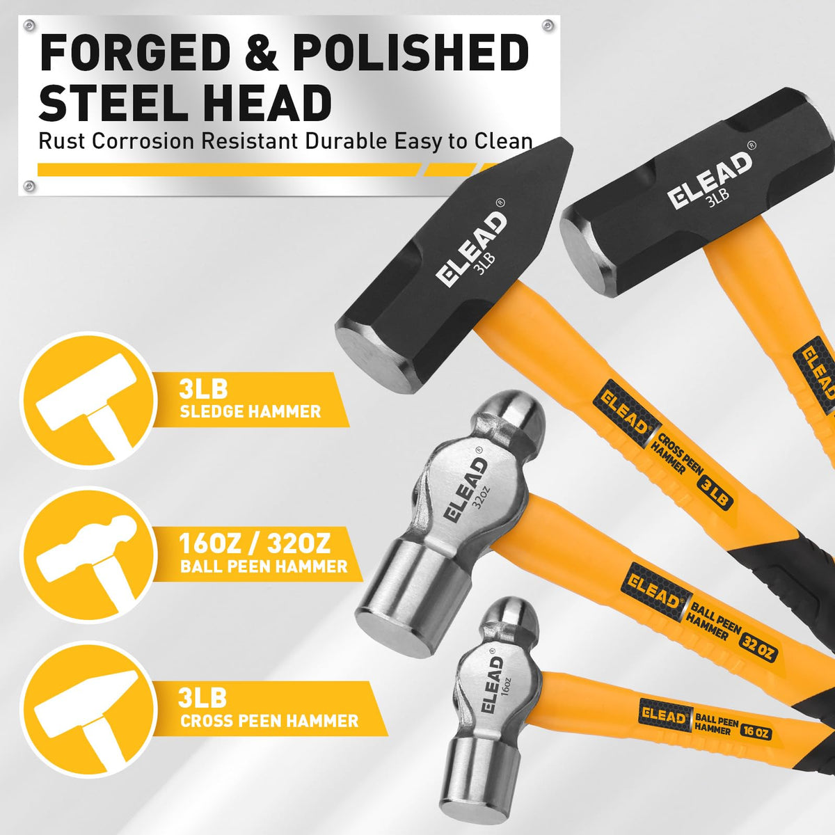 ELEAD 16oz ball peen hammer for light metalworking and precise tapping
