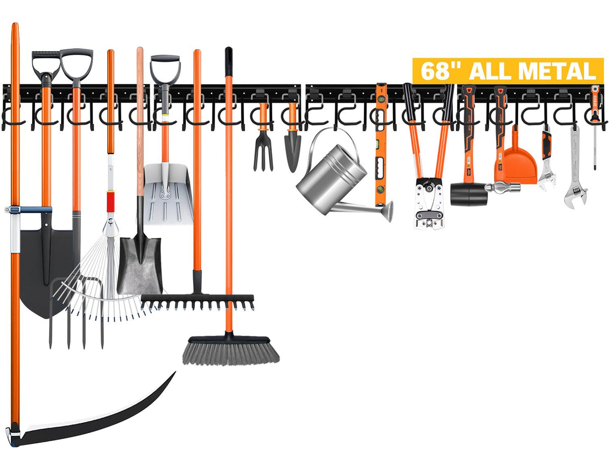 ELEAD 68-inch all-metal wall mount organizer for heavy garden tools.