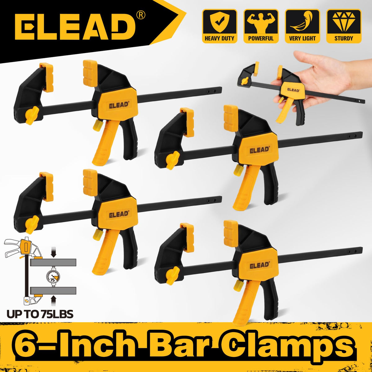 ELEAD 6-inch mini bar clamps ideal for model building and crafts.