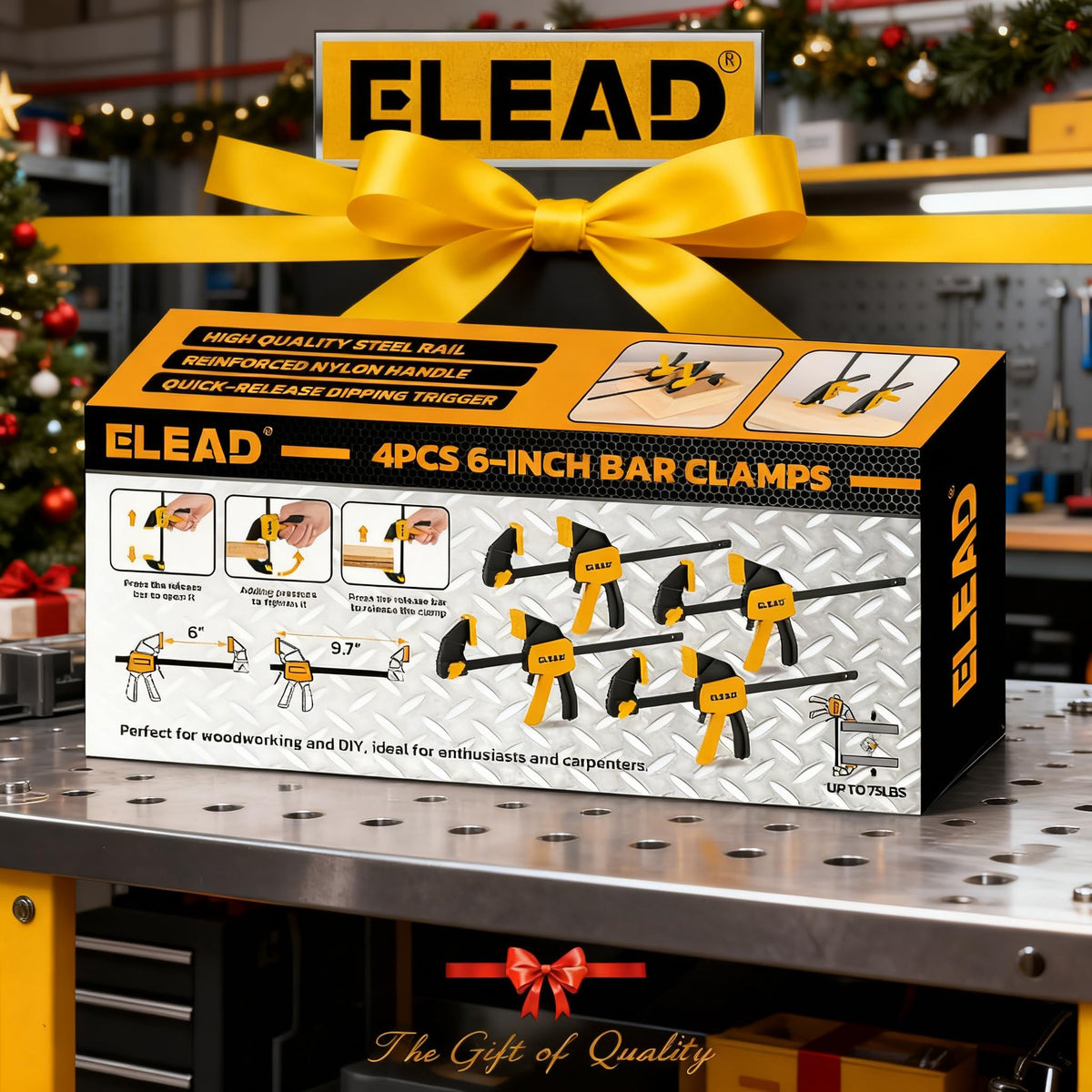 Close-up of the precision screw and quick-release on ELEAD clamps.
