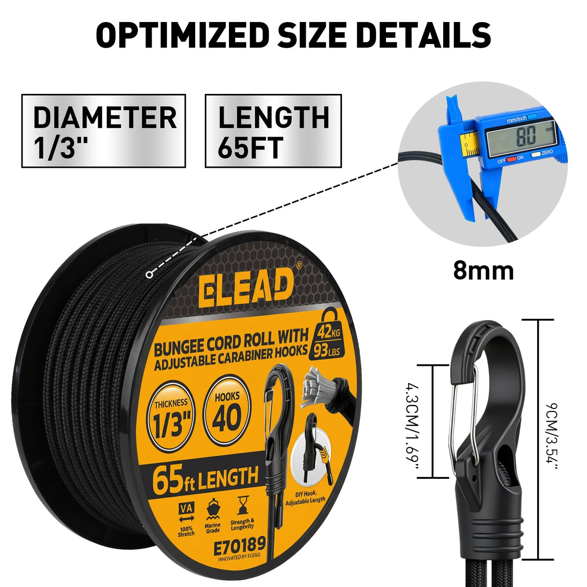 ELEAD adjustable carabiner buckles allow quick length customization for various loads.
