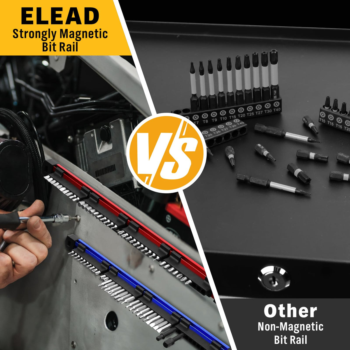 ELEAD bit organizer in use on a toolbox for quick access