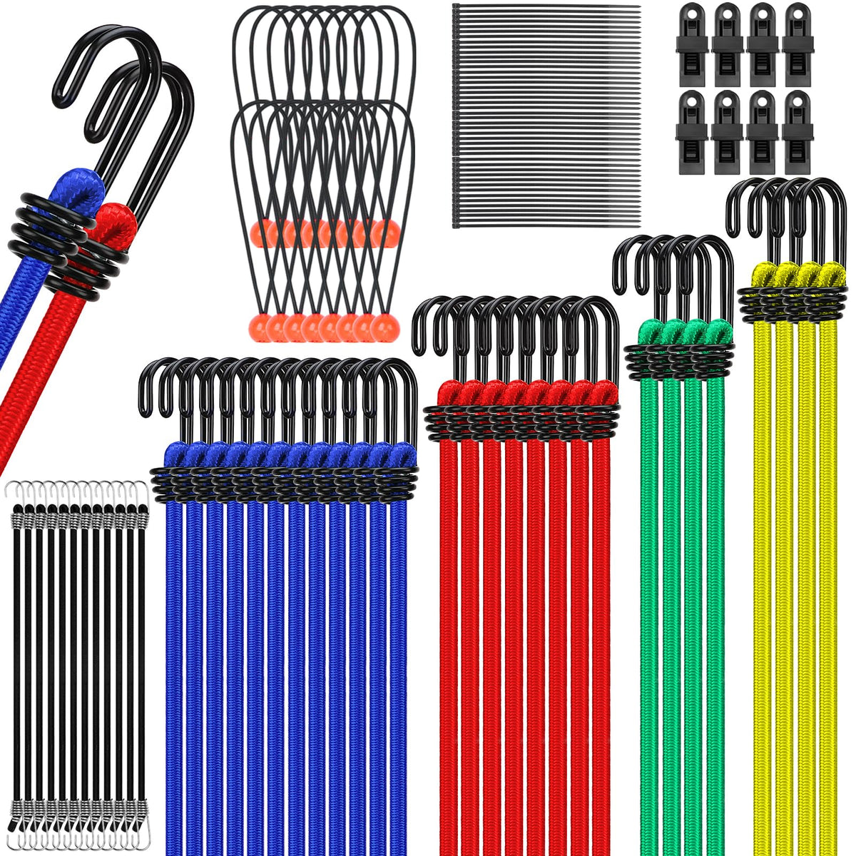 ELEAD 66-piece bungee cords kit in a jar for easy organization and quick access.