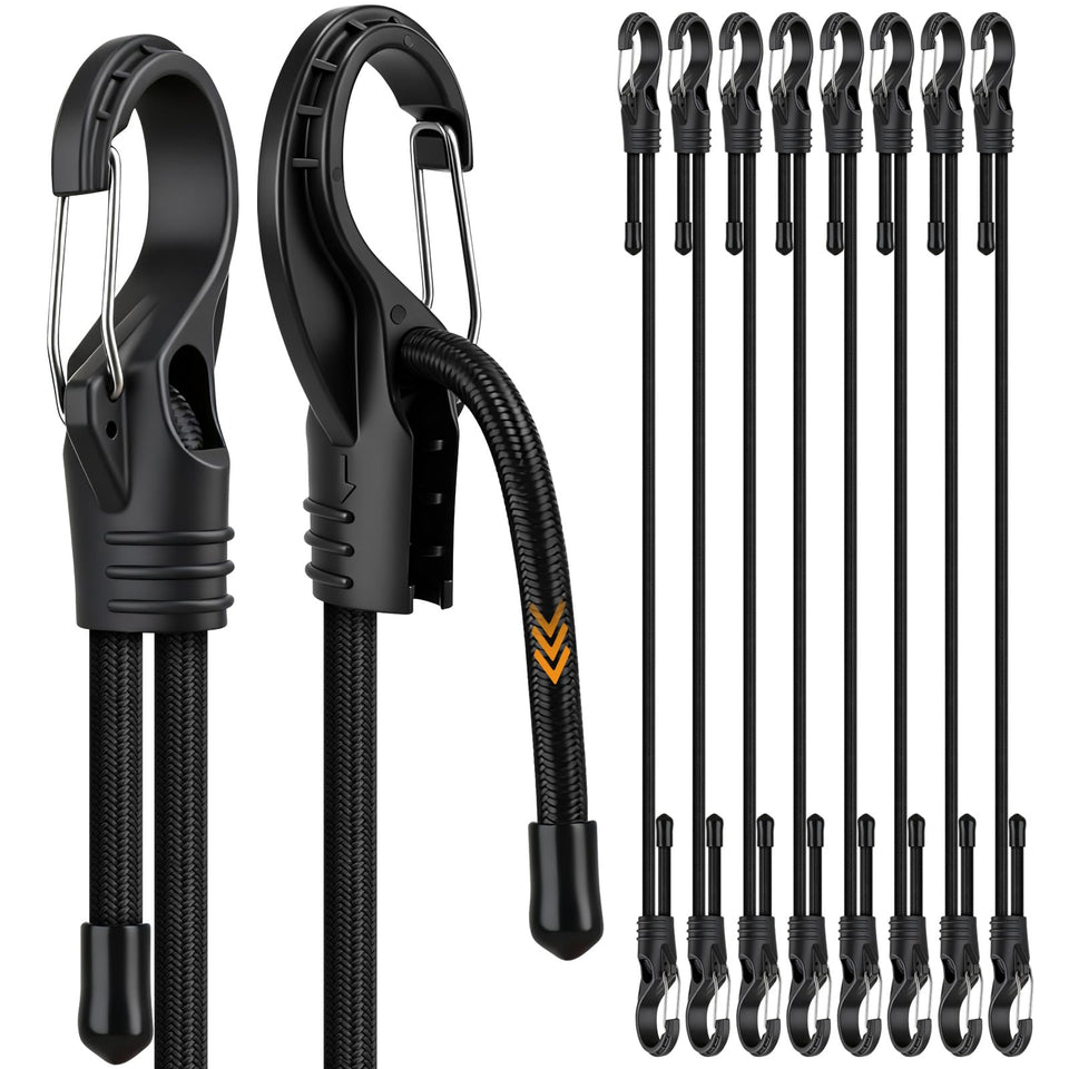 ELEAD bungee cords show adjustable length from seven to forty-eight inches for cargo security