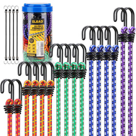 ELEAD 10-inch heavy duty bungee cord in storage jar for quick tarp securing